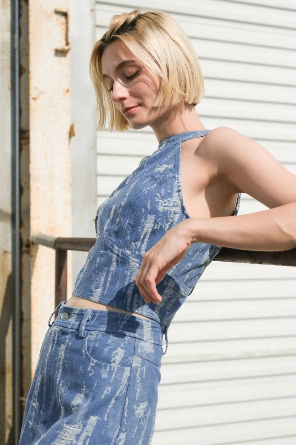 BREEZY ADORATION DENIM CROP TOP