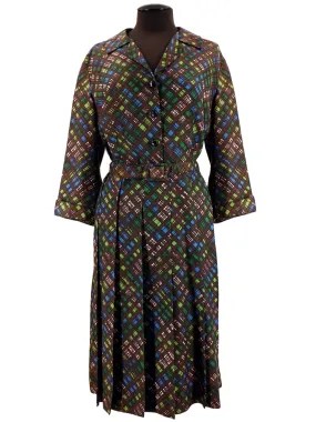 Brown Grid Print 1940s Vintage Dress