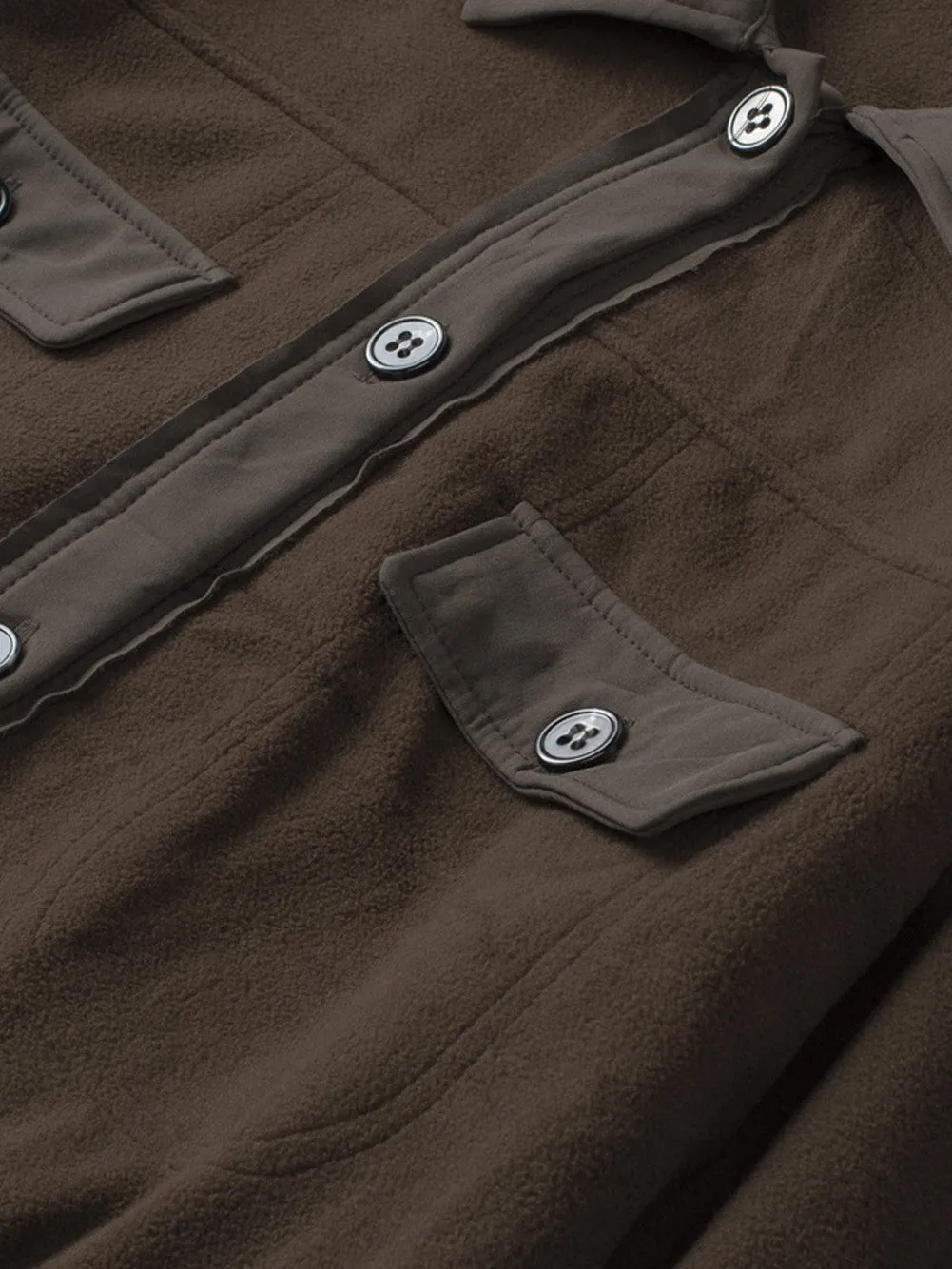 Brown Pocket Detail Fleece Jacket