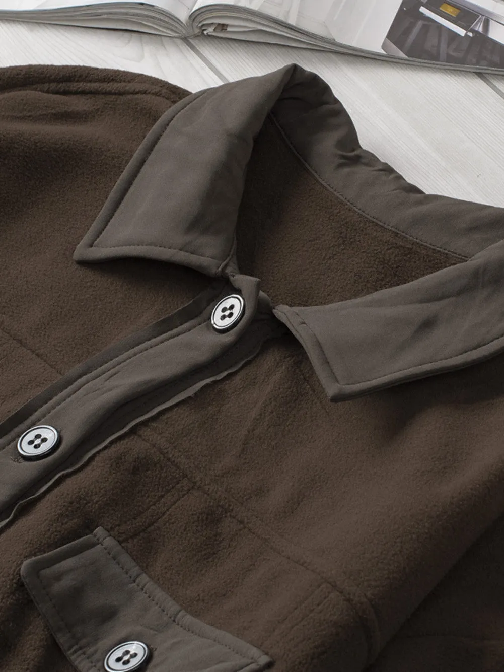 Brown Pocket Detail Fleece Jacket