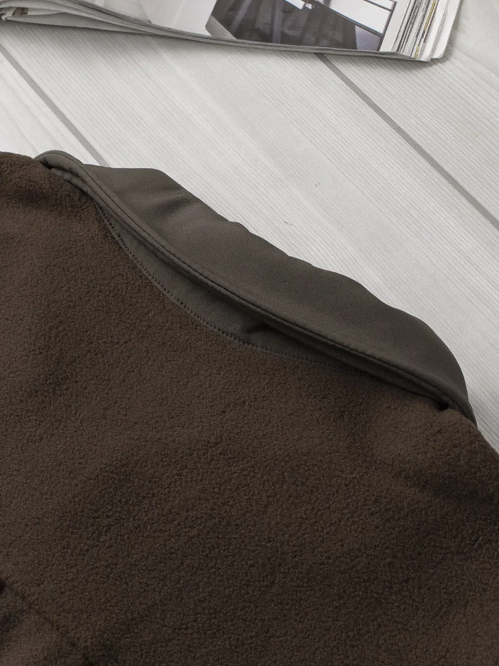 Brown Pocket Detail Fleece Jacket