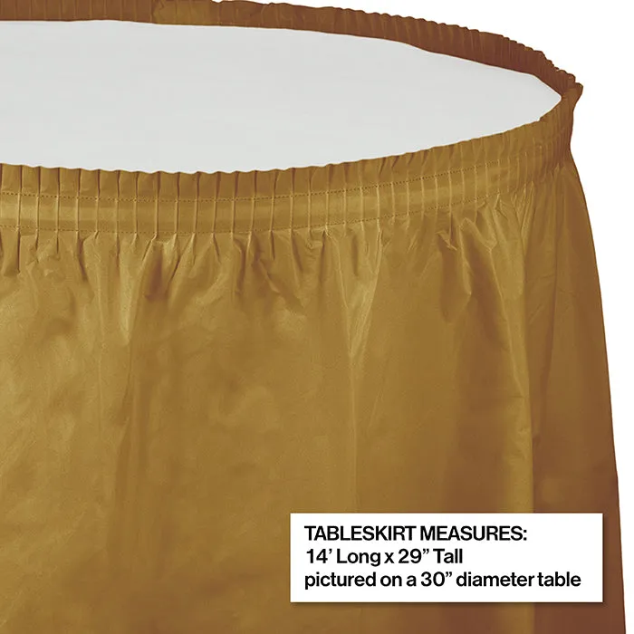 Bulk Glittering Gold Plastic Tableskirt 29 inch x 14 ft (6 per Case)