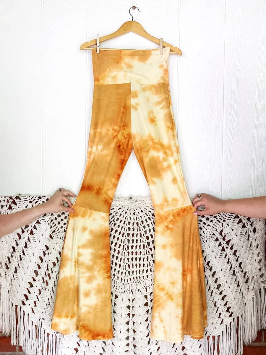 Buttery Knit Pleated Tie Dye Bells in Mustard