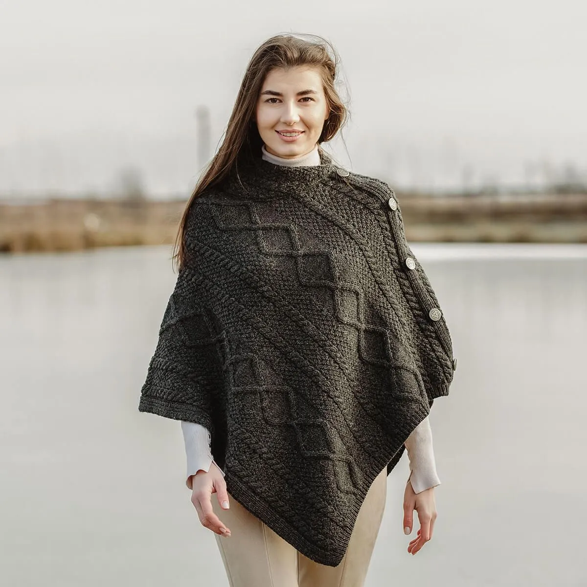 Cable Knit Cowl Neck Poncho