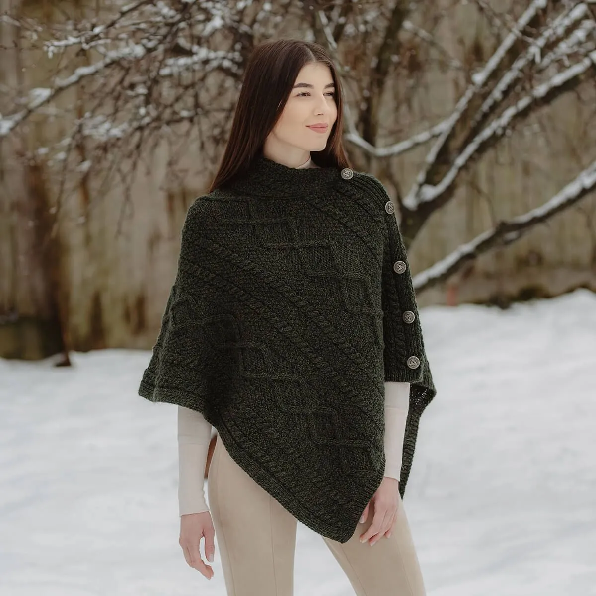 Cable Knit Cowl Neck Poncho