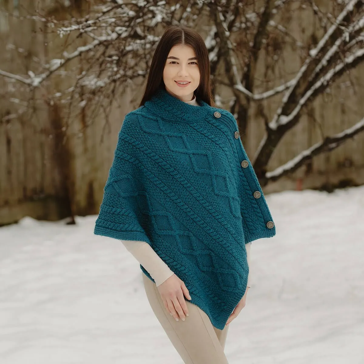 Cable Knit Cowl Neck Poncho