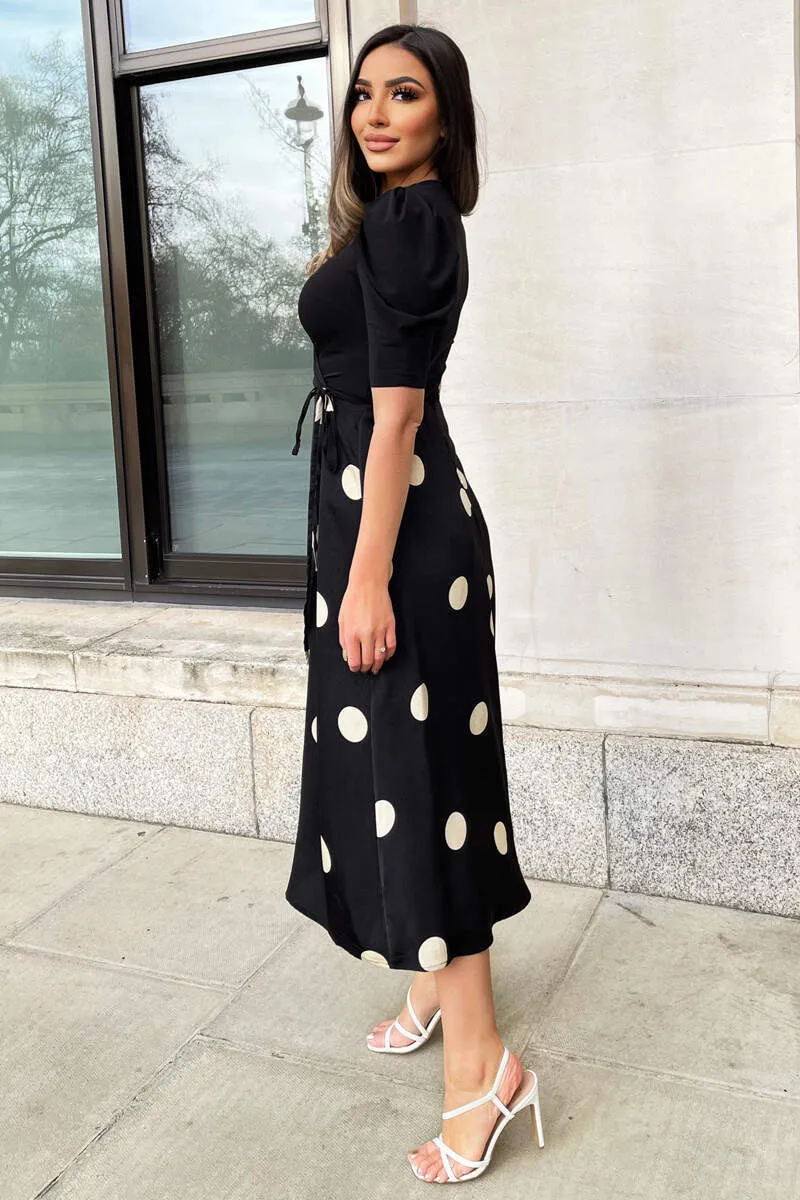 Caroline Black and Cream Polka Dot 2 in 1 Midi Dress