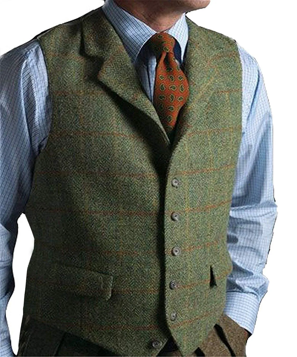 Casual Men's Classic Tweed Plaid Notch Lapel Waistcoat