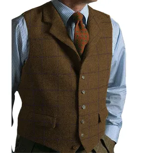 Casual Men's Classic Tweed Plaid Notch Lapel Waistcoat