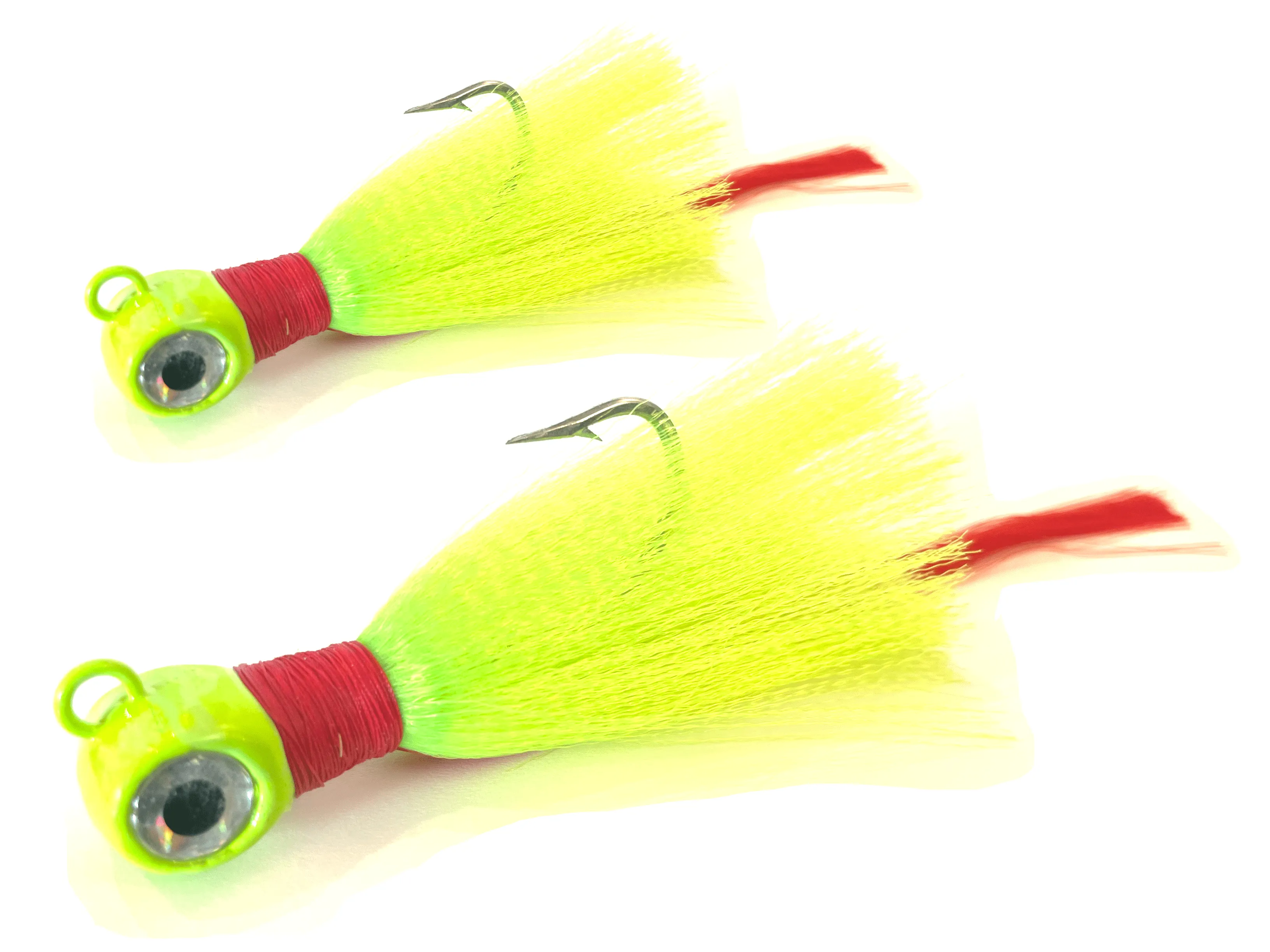 Chartreuse & Red Flair Hawk Snook Jig