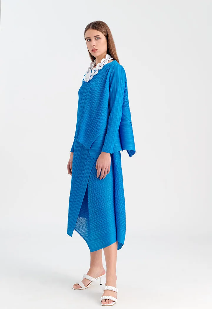 Choice Round Neck Electric Pleated Blouse Blue Blue