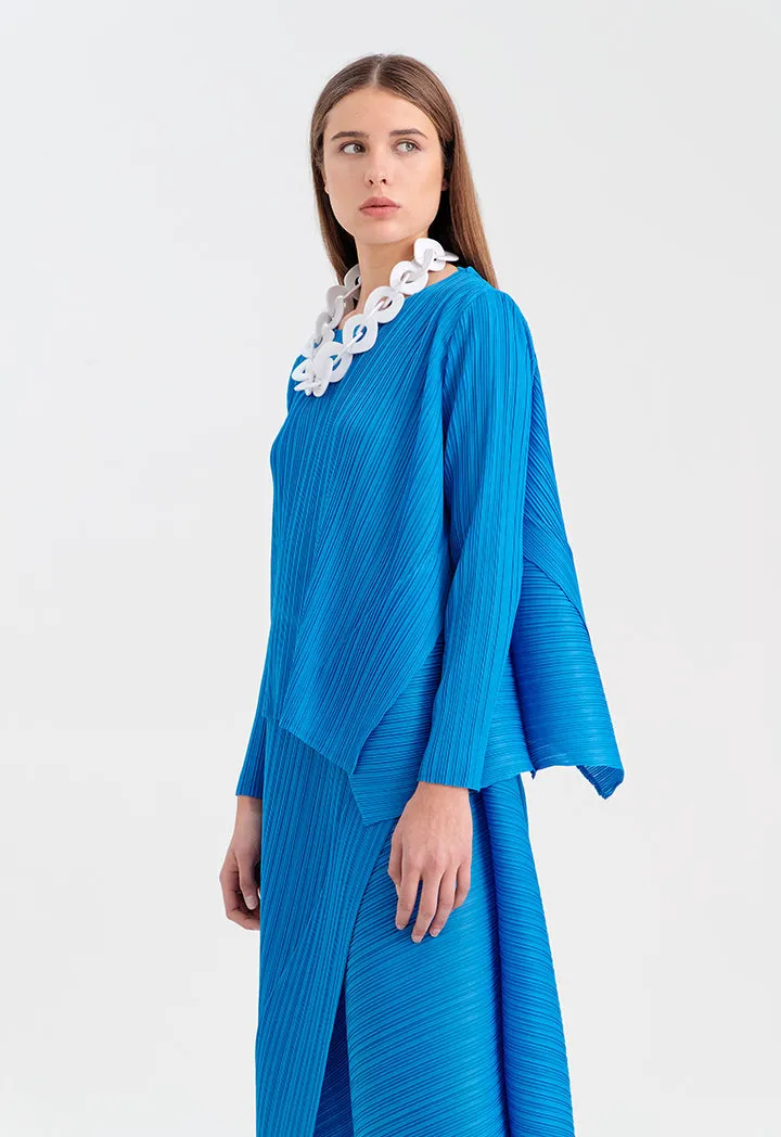 Choice Round Neck Electric Pleated Blouse Blue Blue