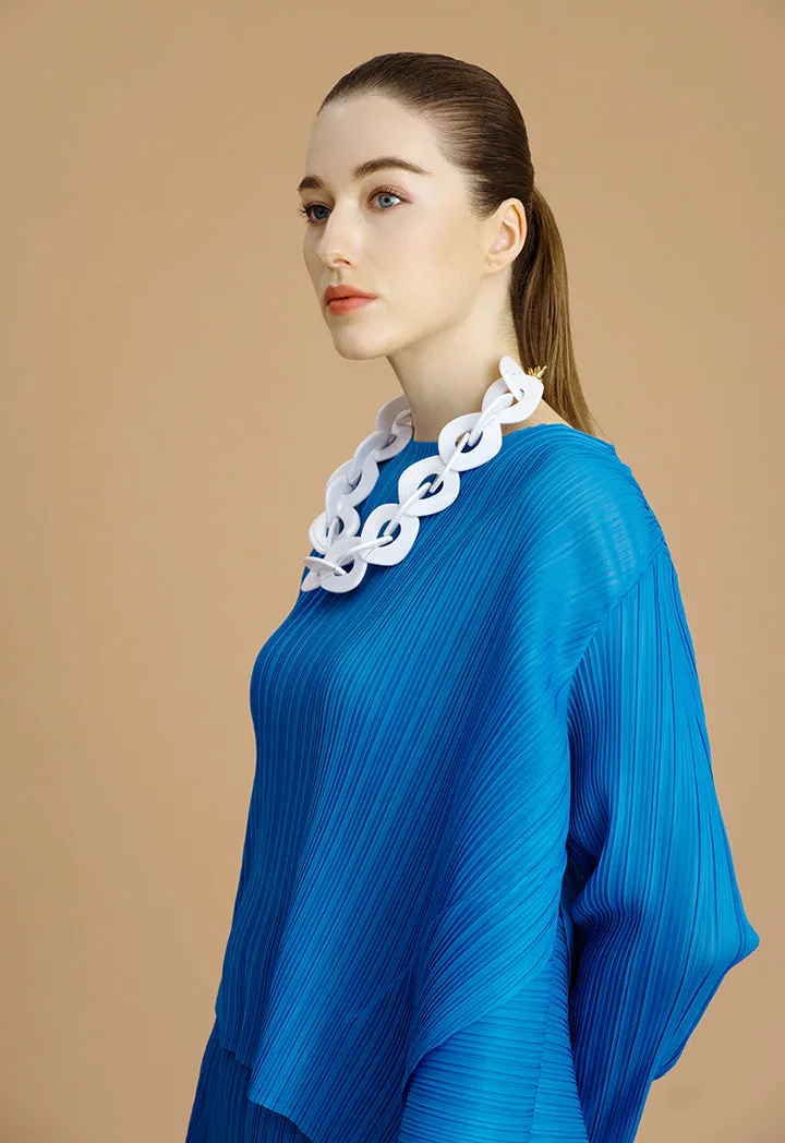 Choice Round Neck Electric Pleated Blouse Blue Blue