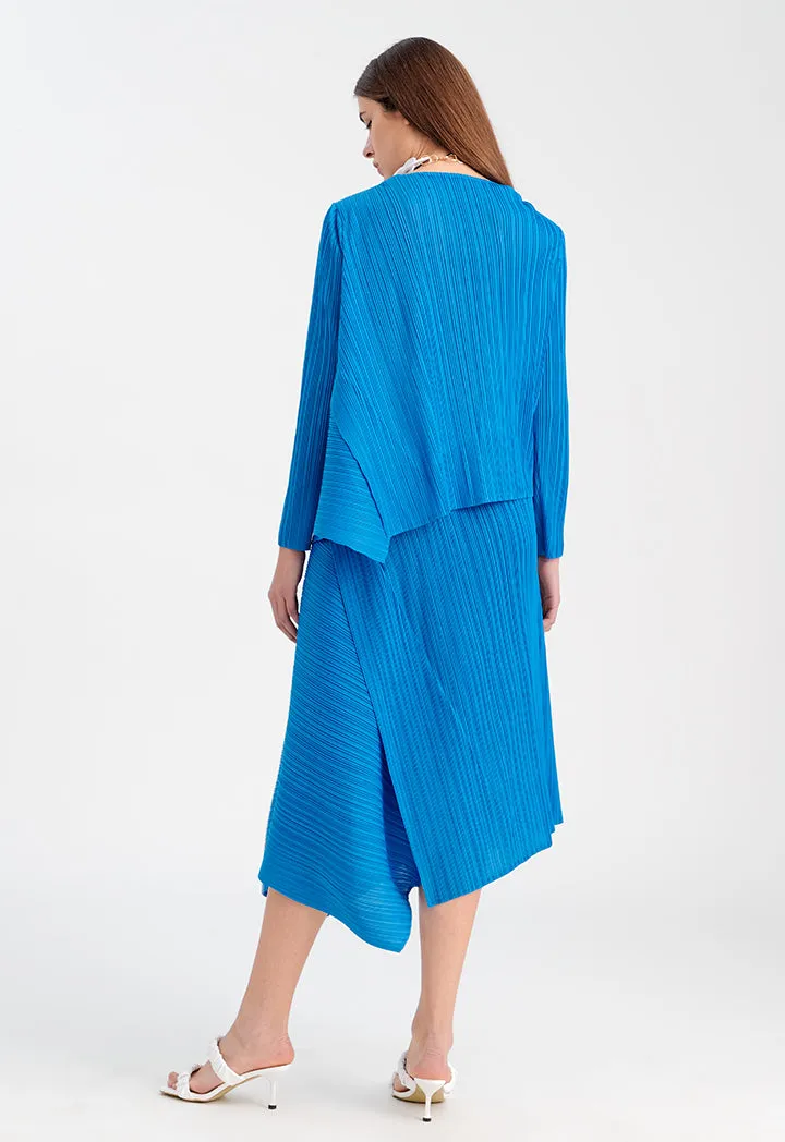 Choice Round Neck Electric Pleated Blouse Blue Blue