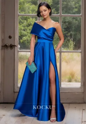 Classic & Simple One Shoulder A-Line Sleeveless Satin Cocktail with Slit Mother of the Bride Dress