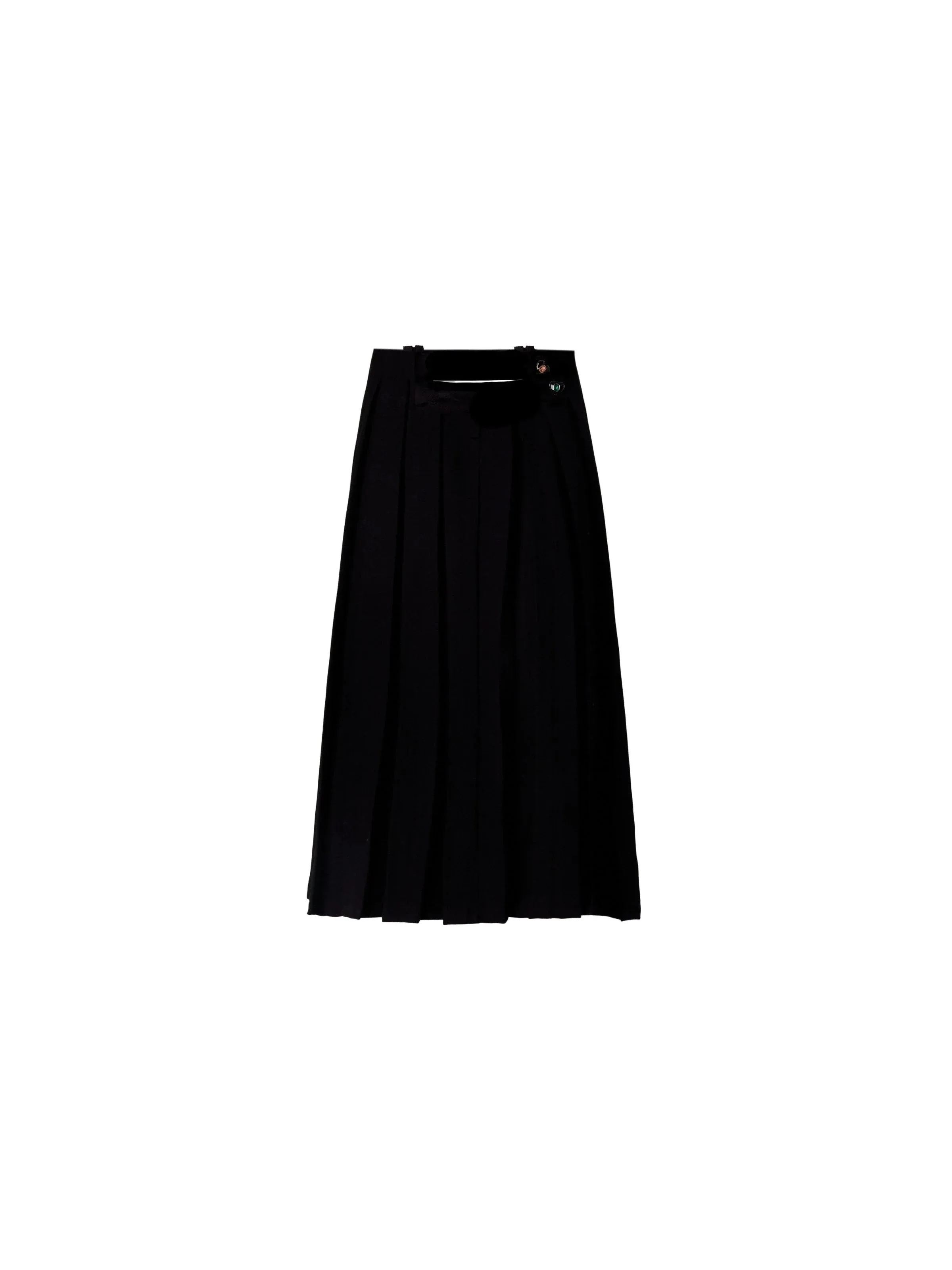 Classic Black Pleated Midi Skirt with Side Buckle Detail