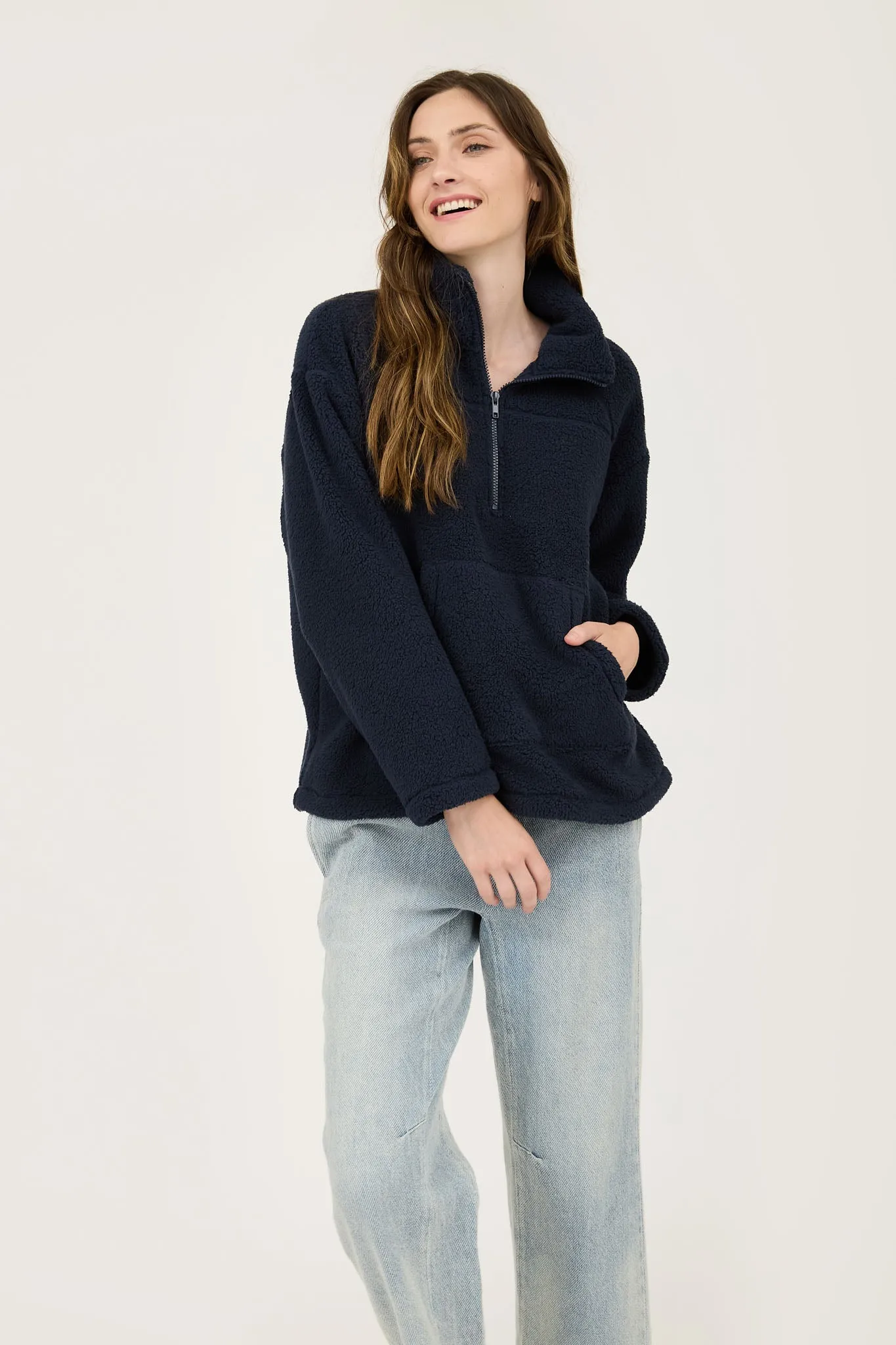 COLLARED HALF ZIP UP FLEECE JACKET