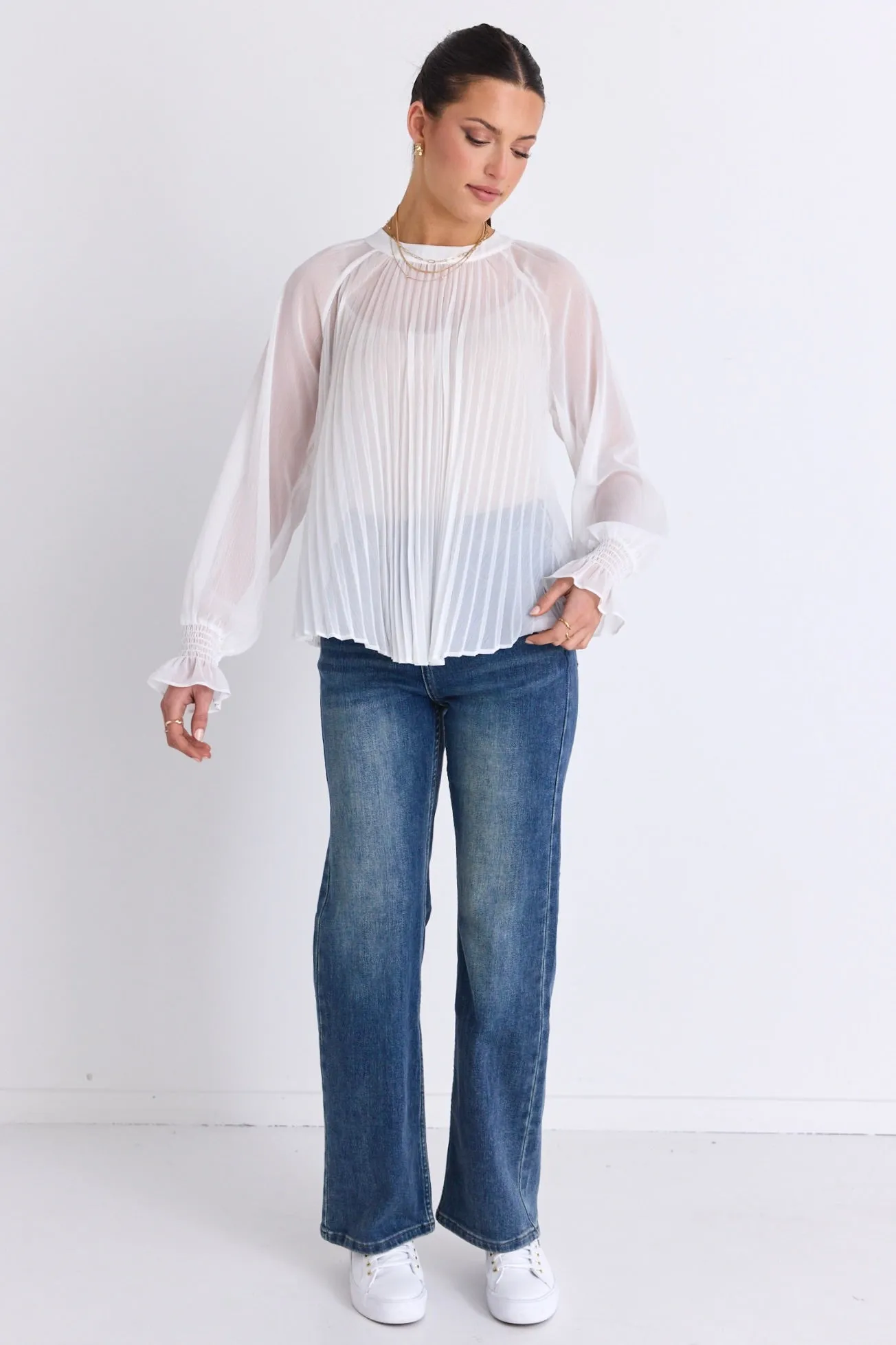 Corral Ivory Sheer Pleated Swing Top