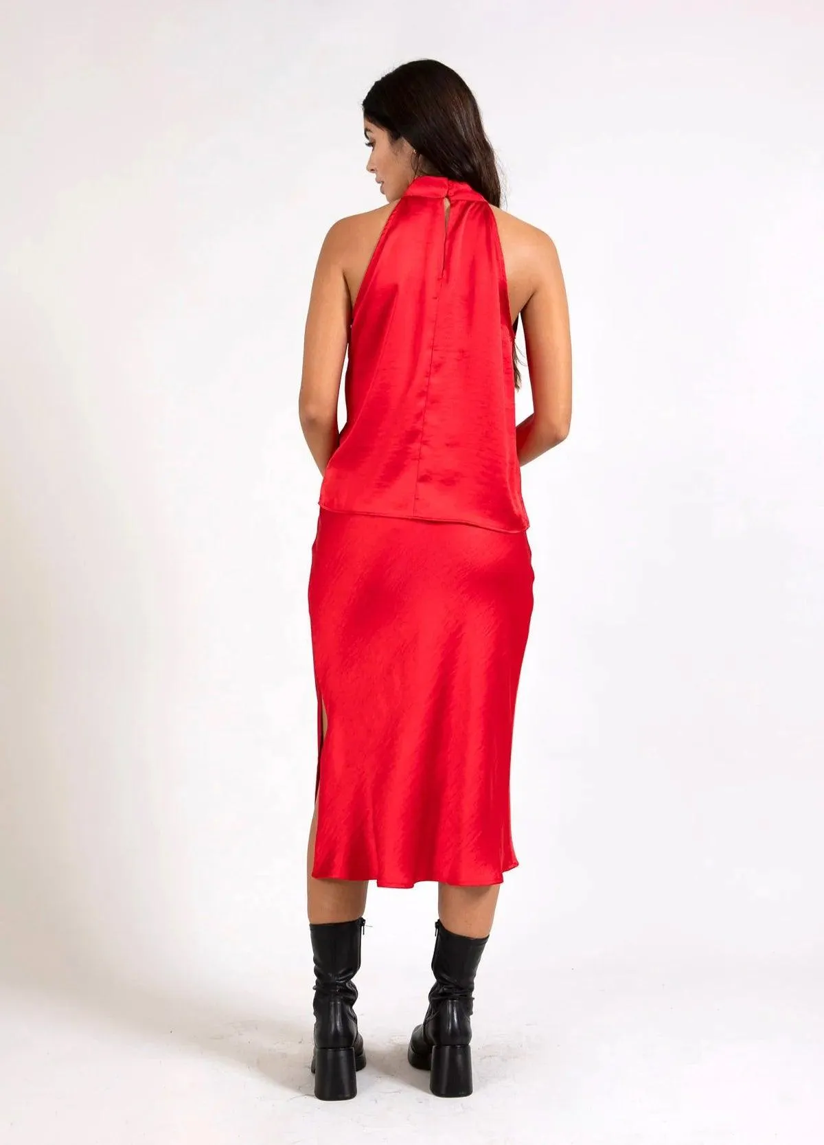 Coster Skyler Mid Length Skirt in Red