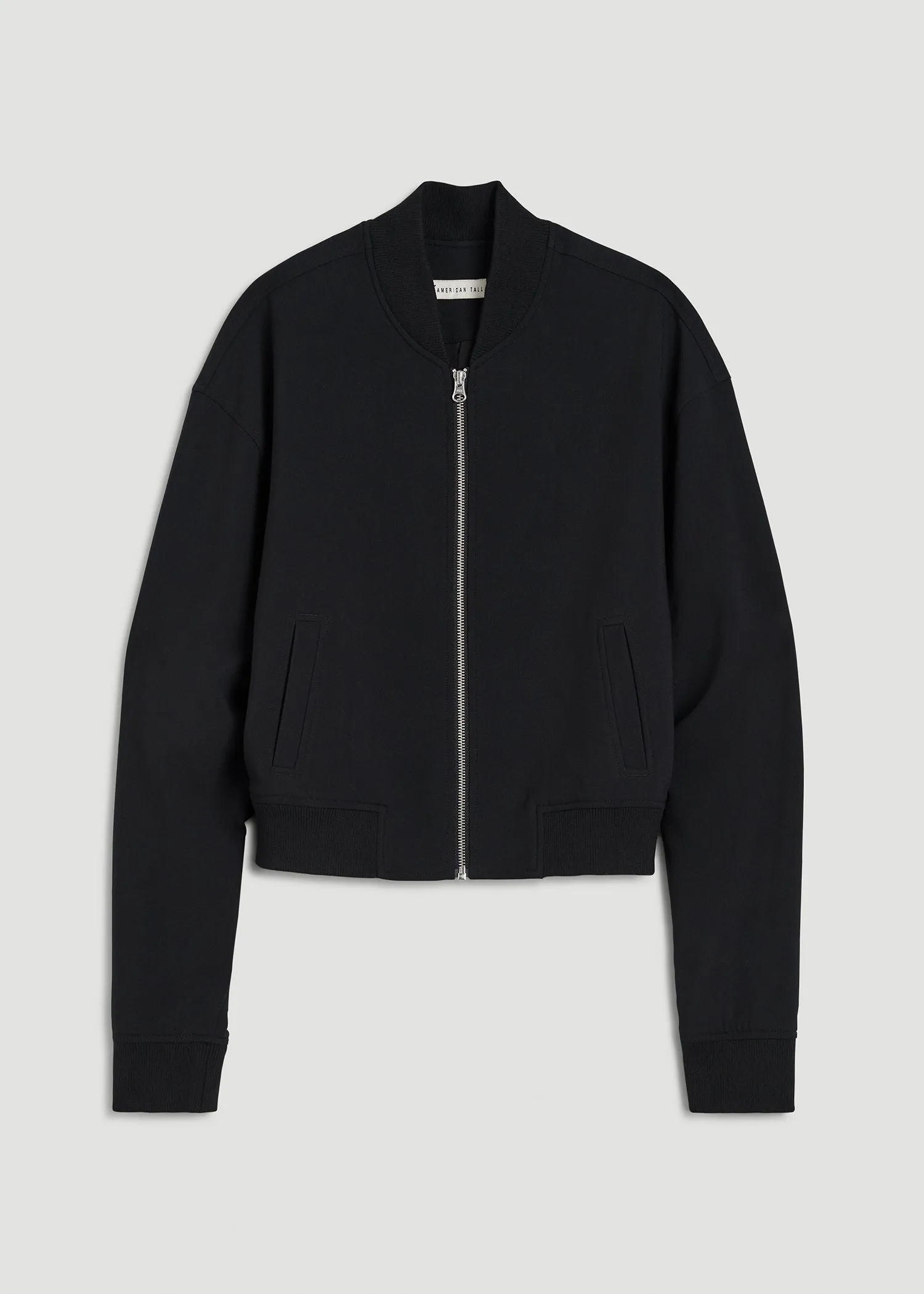 Cropped Women's Tall Bomber Jacket in Black