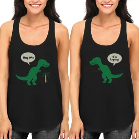 Cute BFF T-Rex Hug Me And I'm Trying Best Friend Matching TankTops Shirts