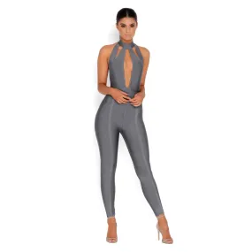 Cutting It Fine Bandage Jumpsuit in Sharkskin Grey