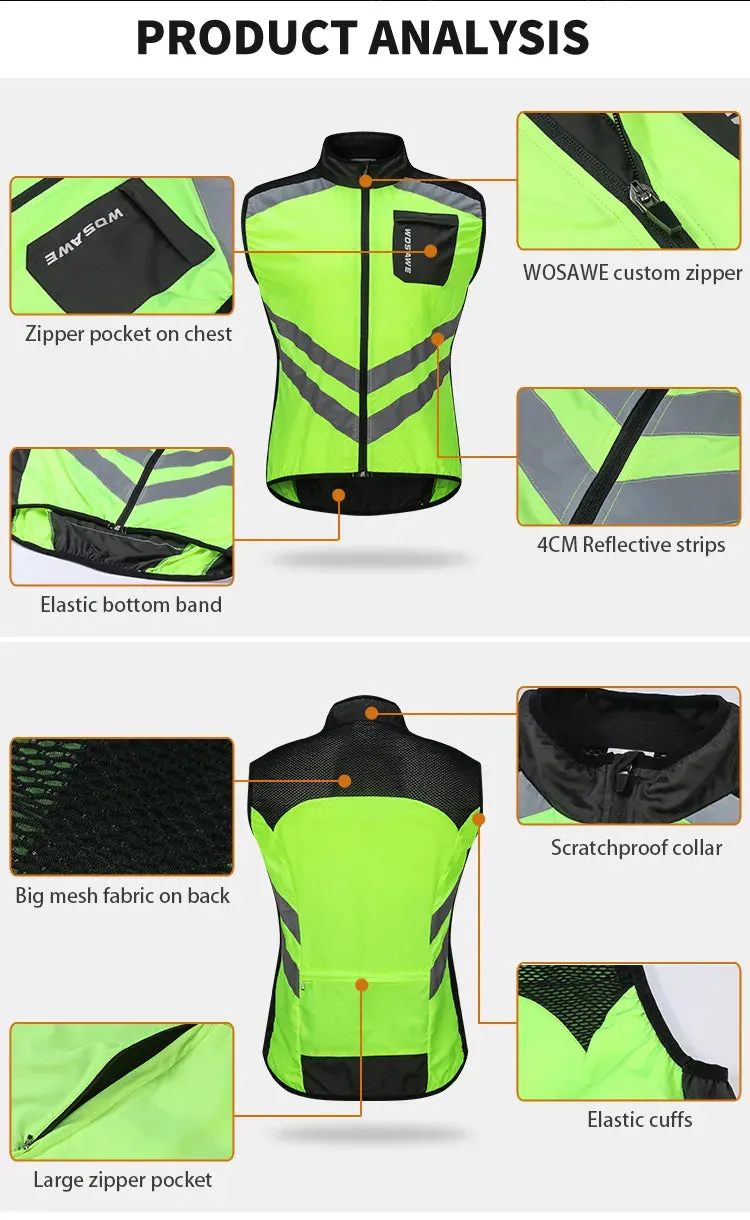 Cycling Vests Reflective Safety Vest Bicycle Sportswear Outdoor Running Breathable Jersey For Men Women Bike Wind Coat