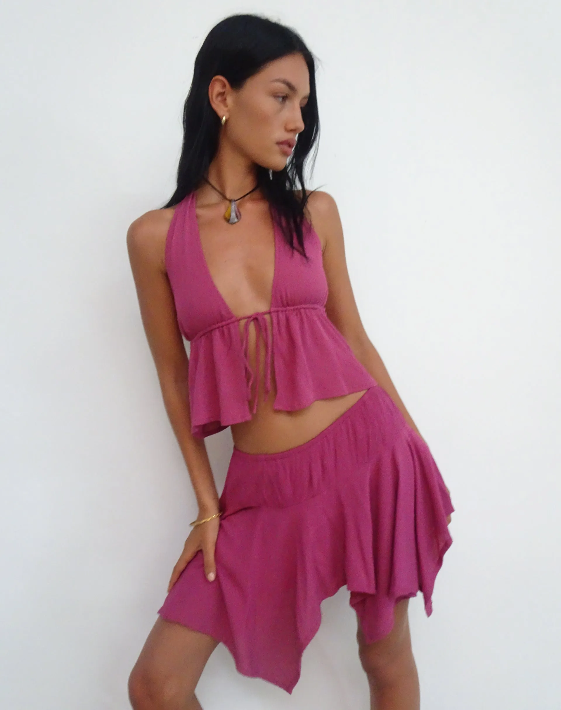 Daco Waterfall Mini Skirt in Rose Crinkle