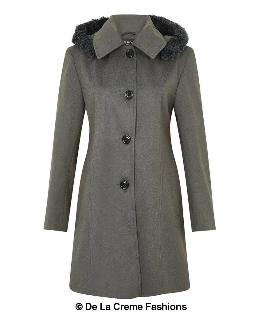 De La Creme - Women's Faux Fur Trim Hooded Coat