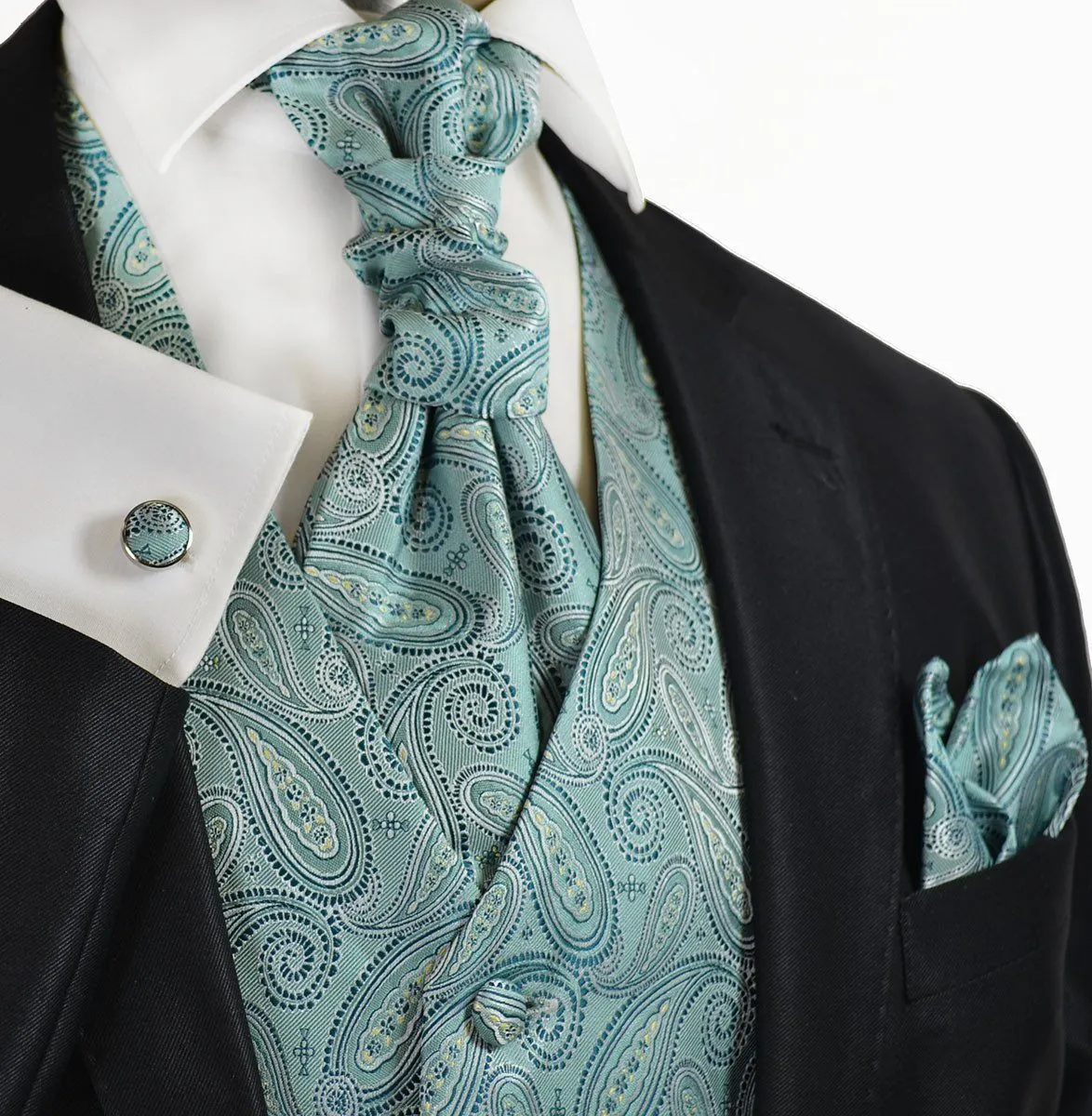 Deep Sea Blue Paisley Tuxedo Vest Set