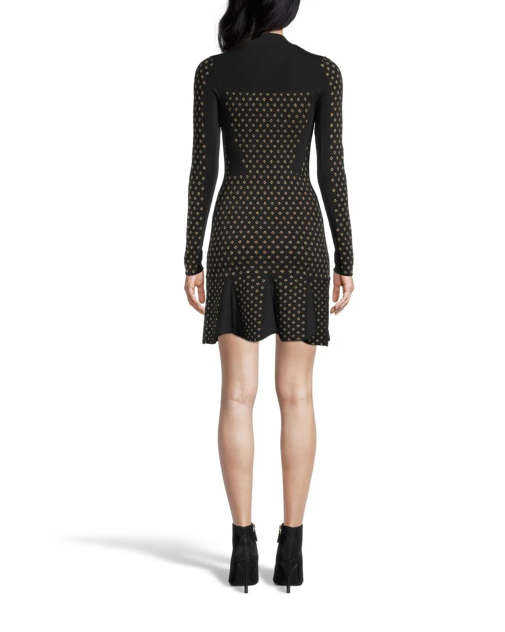 Diamond Jacquard Long Sleeve Dress In Black