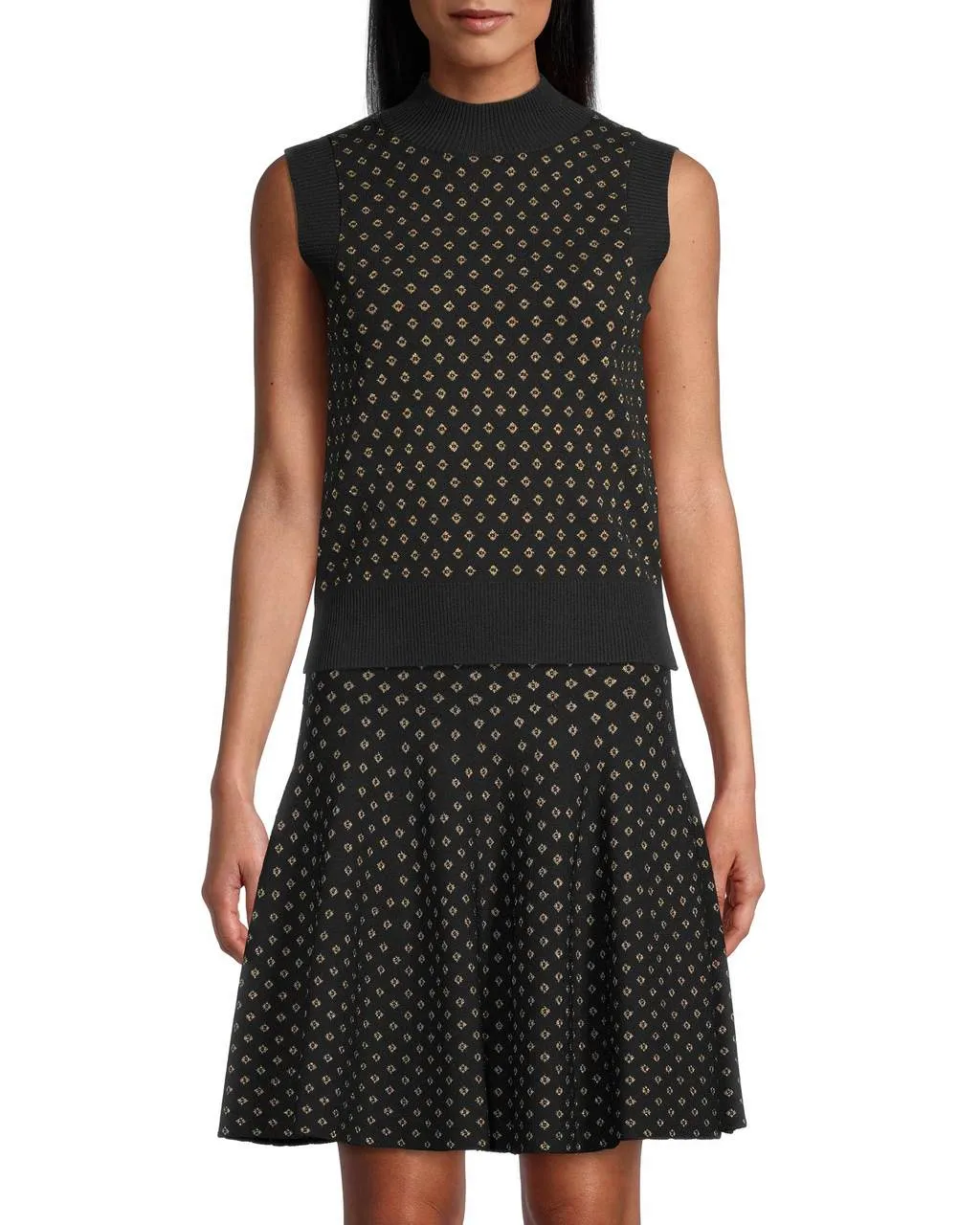 Diamond Jacquard Sleeveless Top In Black