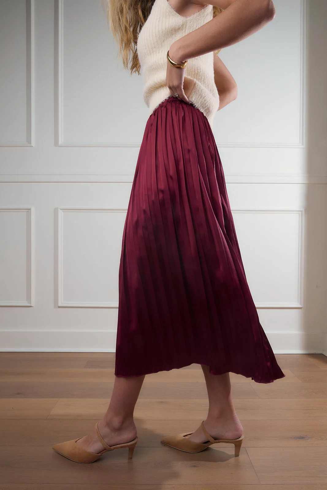 Diana Pleated Satin Midi Skirt