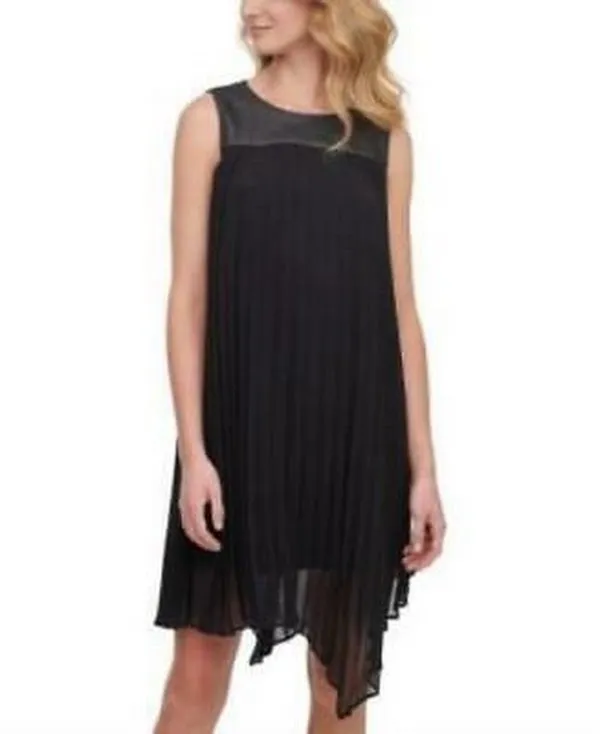 Dkny Mixed-Media Pleated Dress, Size XXS