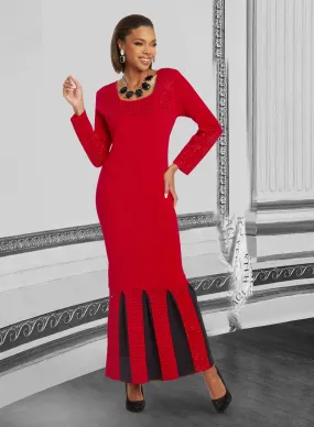 Donna Vinci - 13386 - Red Black - Two-tone Embellished Knit Maxi Dress