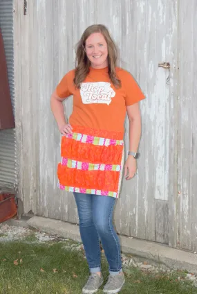 Egg Collecting Apron - Vertical Stripes with Orange Pockets