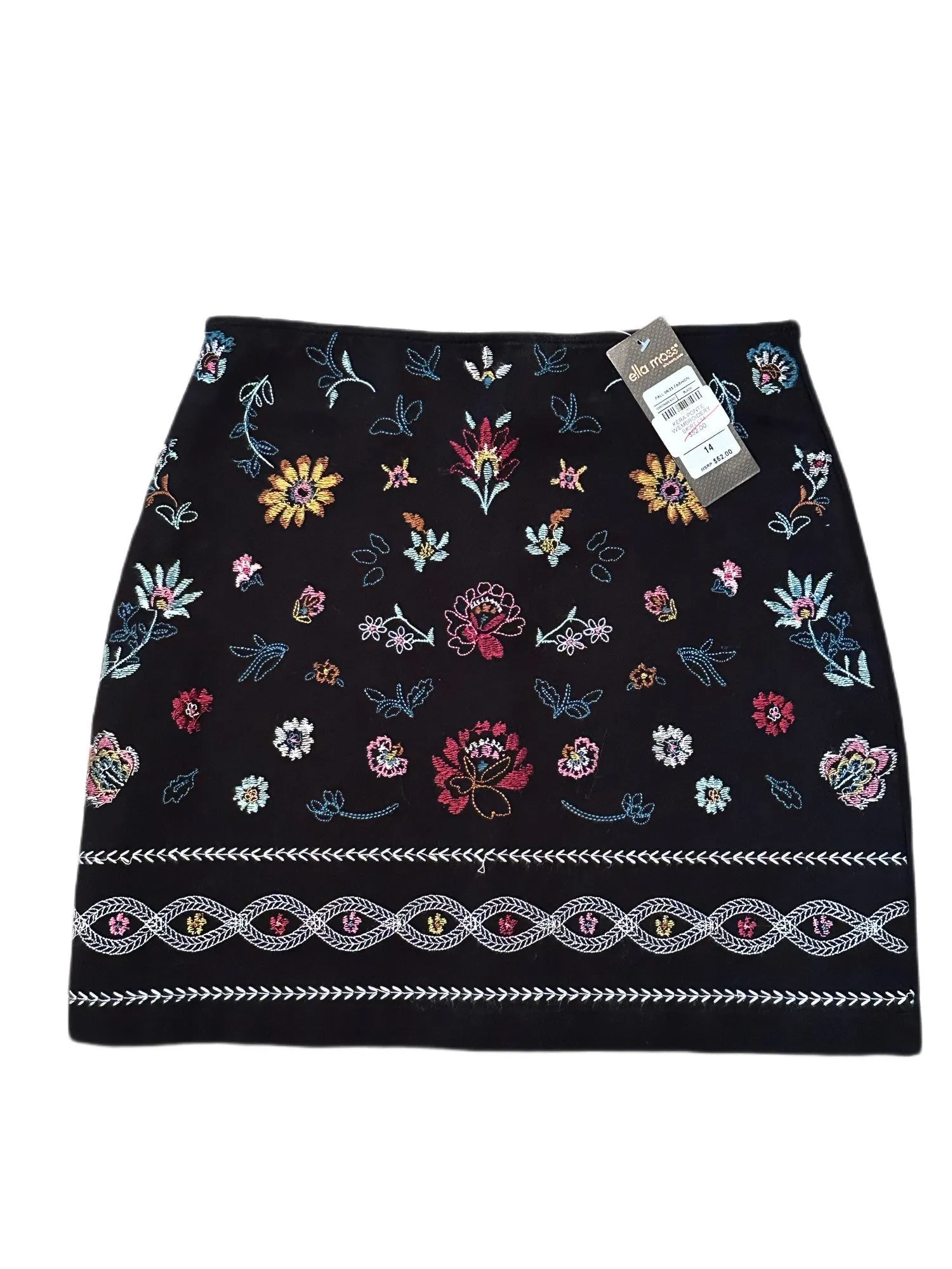 Ella Moss Black Floral Embroidered Kera Ponte Skirt - (SZ 14)