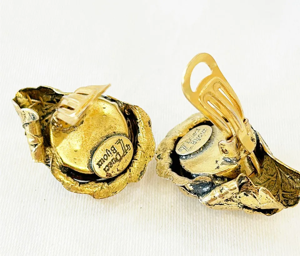 Fabulous rare vintage 70s signed Italian clip on statement earrings.