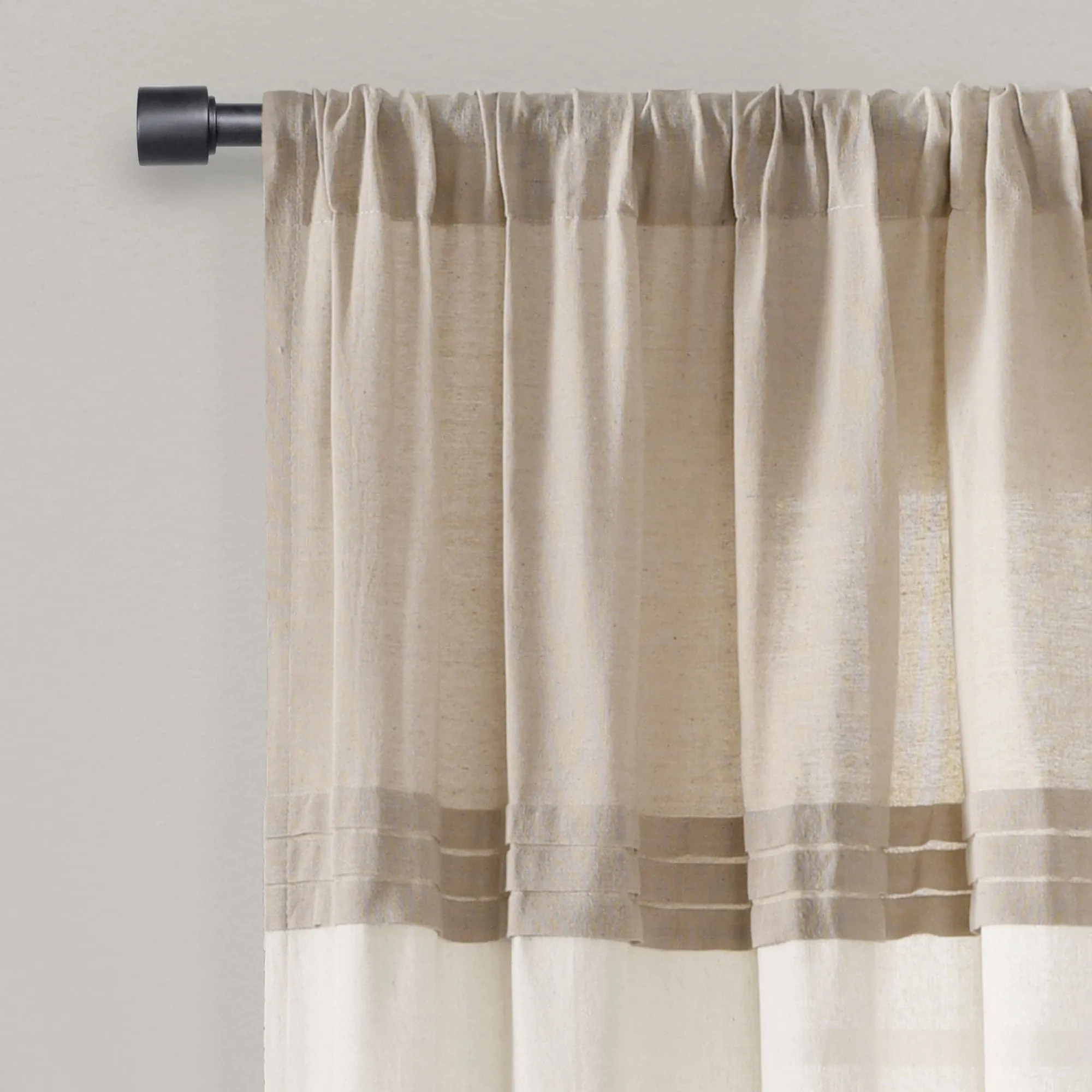 Farmhouse Faux Linen Colorblock Pleated Window Curtains