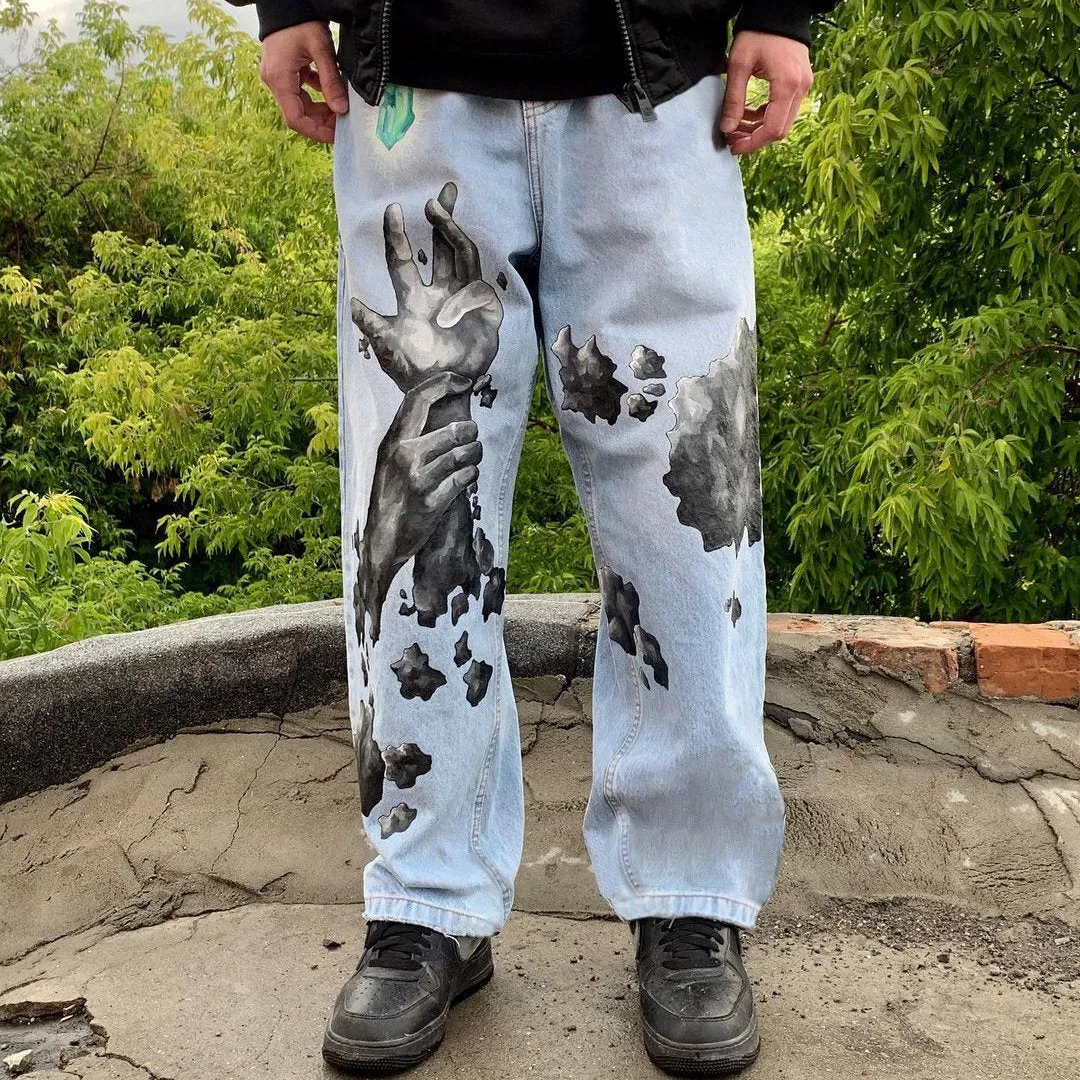 Fashion hip-hop street print graffiti jeans