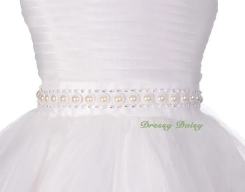 FG285 Girls Pearl Diamante Embroideries Flower Girl Dresses Pageant Dress Size 2-8