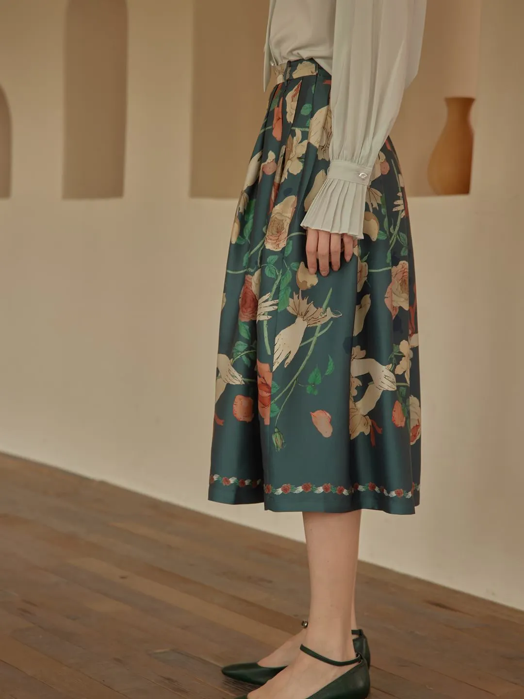 【Final Sale】Amira Floral-Print Pleated Skirt