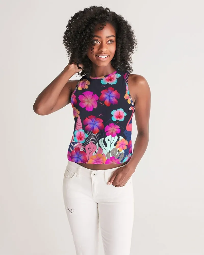 Floral Hibiscus Flamingos Women’s Cropped Tank Top