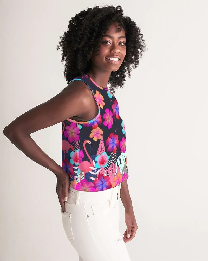 Floral Hibiscus Flamingos Women’s Cropped Tank Top