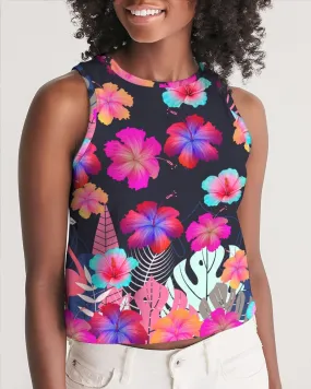 Floral Hibiscus Flamingos Women’s Cropped Tank Top