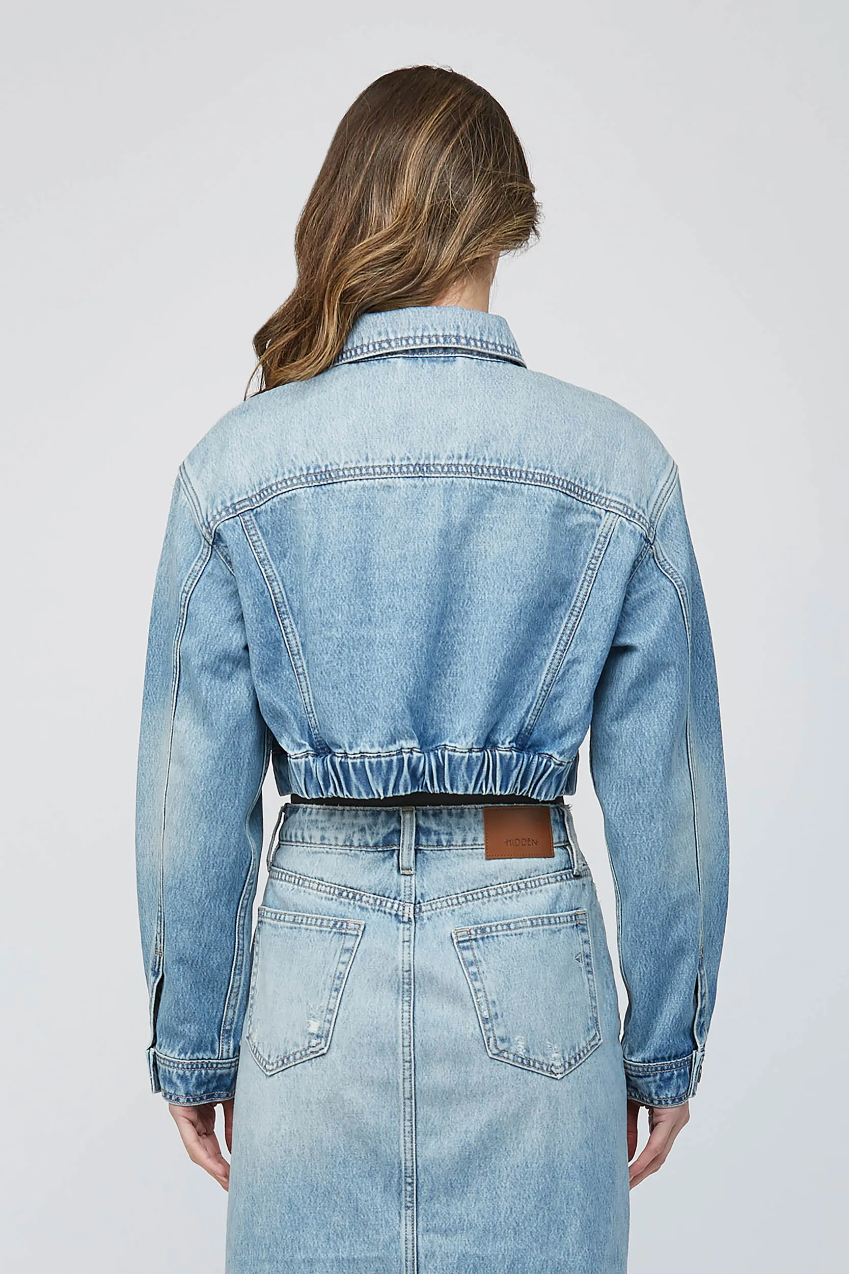 Front Pocket Cropped Light Denim Jacket