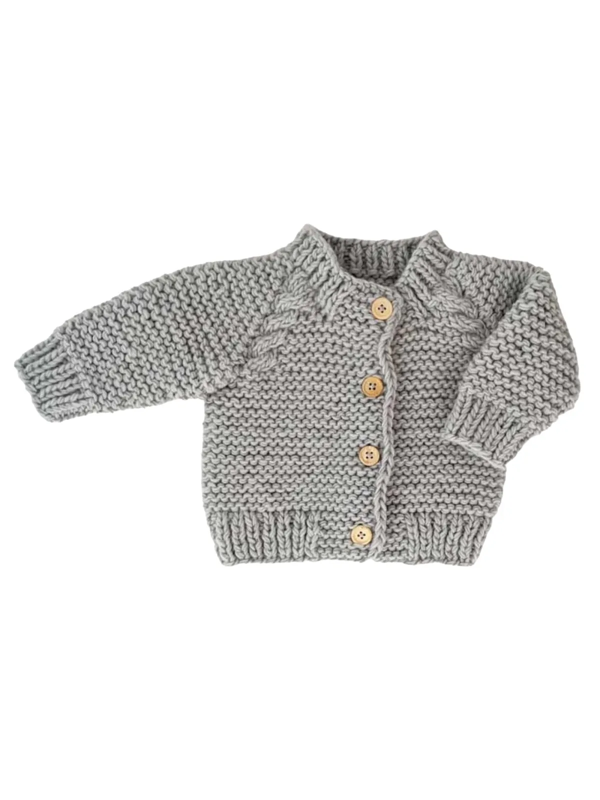 Garter Stitch Cardigan Sweater, Ice Grey