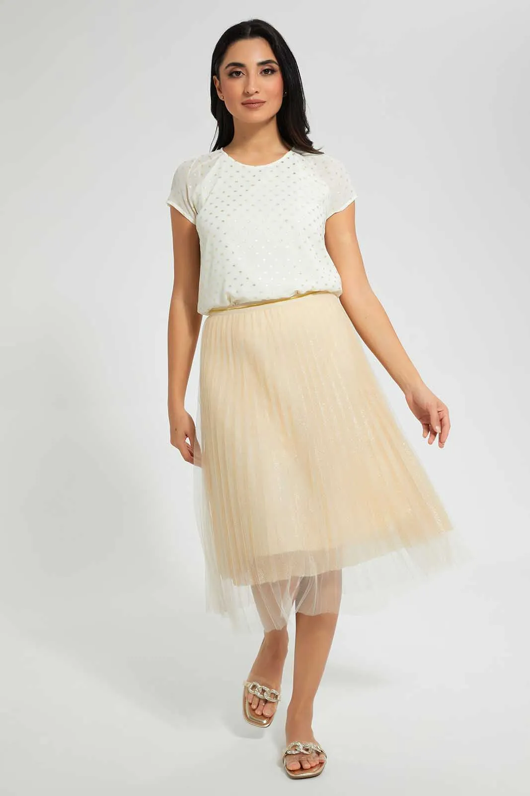 Gold Pleated Mesh Skirt