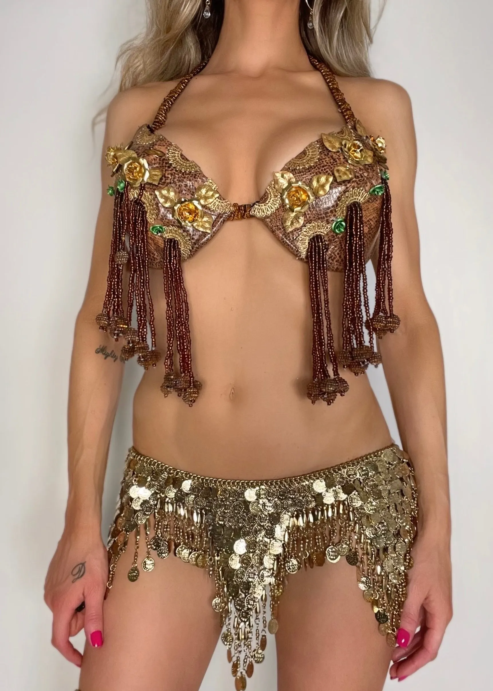 Golden Coin Antique Metal Micro Mini Skirt Body Jewelry Festival Belt | Warrior Princess