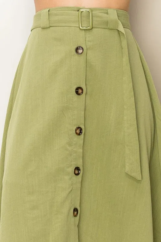 Green Modern Moves Button-Front High-Low Midi Skirt